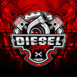 Diesel auto repair and garage logo template. Emblem with gear, turbo, and piston elements.