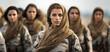 Group of Middle Eastern female soldiers in camouflage uniforms and hijabs, rebel revolt army as imagined by Generative AI
