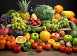 Fototapeta Kuchnia - Fruits and vegetables on table. Healthy food