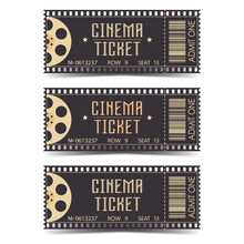 Set Of Retro Cinema Tickets. Vector Movie Theatre Vintage Illustration