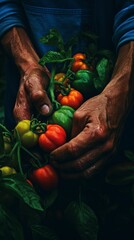 Wall Mural - Hands holding vegetables on the farm. Concept of ecology