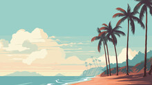 Vector Postcard Reminiscent Of A Tropical Beach Resort, Featuring Palm Trees, Classic Typography, And A Retro Color Palette Relaxed Atmosphere Of A Seaside Vacation