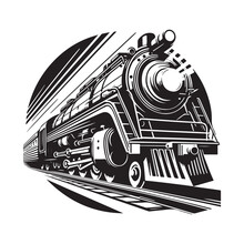 Vintage Hand Drawn Illustration Of Old Steam Train Logo Design