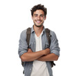 Young fresh university student posing crossing arms over isolated transparent background