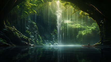 Wall Mural - Beautiful waterfall in the forest.