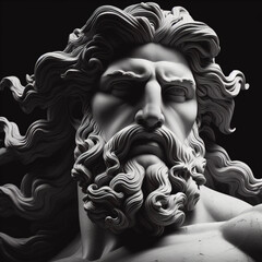 The mighty god of the sea and oceans Neptune (Poseidon) The ancient statue isolated on black background.