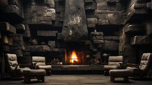 Log Cabin - Rustic Stone Fireplace - -resort - Vacation - Travel - Holiday - Trip Travel - Fire