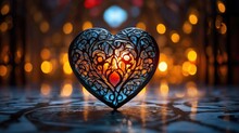 A Small, Glowing Heart Nestled Within The Intricate Patterns Of A Stained Glass Window, Its Reflection Echoing Across The Room.