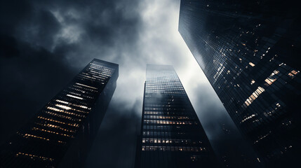 Wall Mural - Skyscrapers in the city with cloudy sky.