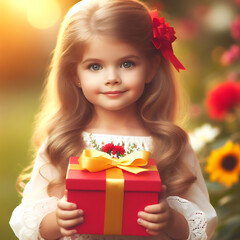 Little girl holding a gift box