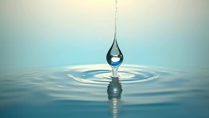 Wall Mural - Minimal animation of a water droplet falling into a pool, creating ripples and reflections.