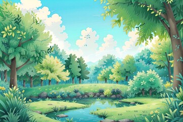 Natural River Landscape Scene 2D