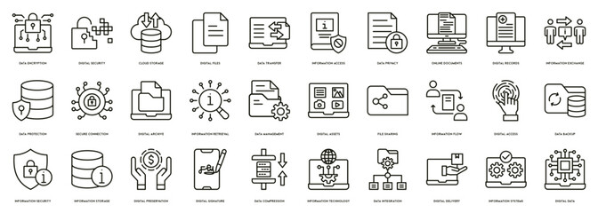 Wall Mural - Digital Information vectors icon illustration for  Data Encryption, Digital Security, Cloud Storage, Digital Files, Data Transfer, Information Access, Data Privacy, Online Documents, Digital Records