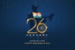 Indian Republic day concept with golden text 26 January and india map.