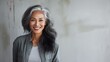  Beautiful asian with grey hair smiling 