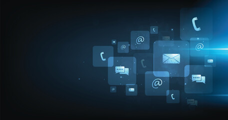 Leinwandbilder - Contact us or the Customer support hotline connect. call center service provider concept, advice to customer help, and support services are digital on a dark blue background.	