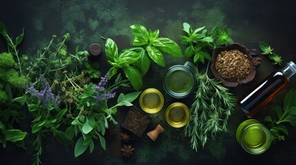 herbal background,, essencial oils for naturopathy. Natural remedy, herbal medicine, blends for bath 