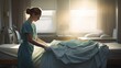 © CStock - nurse with clean bed,Nurse making the bed at a hospital