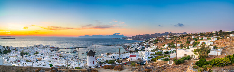 Poster - Mykonos island sunset panorama. Greece