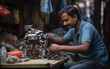 Indian man making robot at the workshop