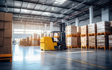 forklift loader working at warehouse