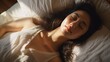  beautiful hispanic woman lies on her cozy bed, 