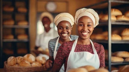 Wall Mural - Smiling african female bakers looking at camera. 