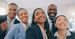 © Wesley JvR/peopleimages.com - Happy business people, portrait and selfie for photography, picture or team building together at office. Face of employee group smile in diversity for community, teamwork or fun friends at workplace