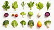 Top-down view Vegetables collection isolated on white background 