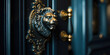 Lion Door Knocker on Classic Blue Door