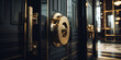 Bold Golden Door Lock on Luxurious Black Door