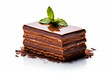 a piece of chocolate cake with a mint leaf on top