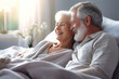 You are the beautiful part of my life. Happy elderly couple cuddling in bed. Romantic feelings. Love.