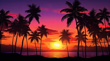 Sticker - Silhouette Of Palm Trees at Tropical Sunrise