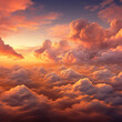 Fluffy orange clouds at sunset, Generate AI.