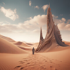 Sticker - Surreal desert landscape with sand dunes resembling giant sculptures