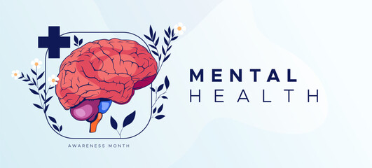 Mental Health Awareness Month banner design. Care about mental health. Health concept design. May is Mental Healt Awareness Month