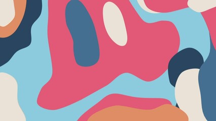 Colourful abstract organic shape pattern animation in retro style. Trendy primary colours with creative drawing