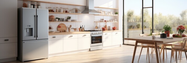 Aufkleber - Simplicity Kitchen with Emptiness, Bright, Refrigerator. Generative AI.