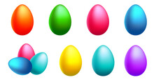 Blank Easter Eggs Set Of Hot Red, Bright Green, Yellow, Orange, Blue And Purple Colors Isolated On White. Vector Illustration Of Catholic And Orthodox Easter Celebration, Holiday Design, Print.
