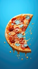 Wall Mural - Pizza on blue background. Vertical background