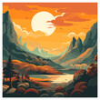 illustration vector sunset in the forest