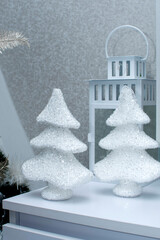 Wall Mural - Two decorative Christmas tree and a decorative lamp	