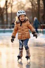 Poster - A little girl gracefully skating on an ice rink. Perfect for winter sports or family fun activities