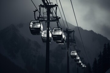 Sticker - A black and white photo of a ski lift. Suitable for winter sports and outdoor recreation themes