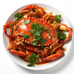 Wall Mural - a plate chili crab on white background 