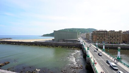 Wall Mural - Aerial view of the Urumea river in the city of San Sebastian, Gipuzkoa