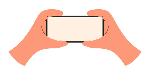 Hands holding phone isolated on white background.