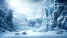 Frozen Lakes And Waterfalls In Winter, Loop Video Background Animation, Cartoon Anime Style, For Vtuber / Streamer Backdrop