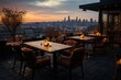 Rooftop bar with panoramic views of the city skyline during the evening, Generative AI